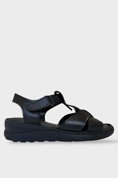 Liger Orthopedic Sole Comfortable Velcro Women's Sandals Black - Black