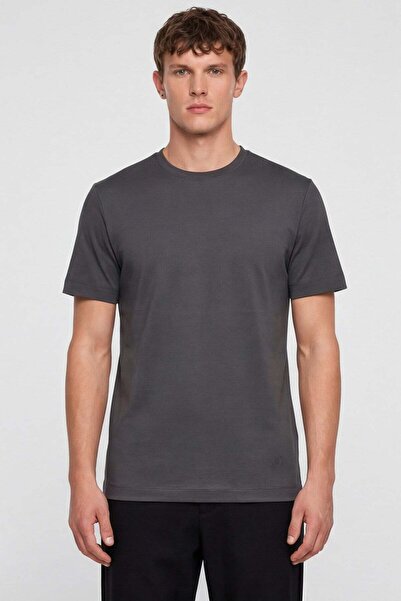 Sabri Özel Men's anthracite modern fit 100% cotton basic t-shirt