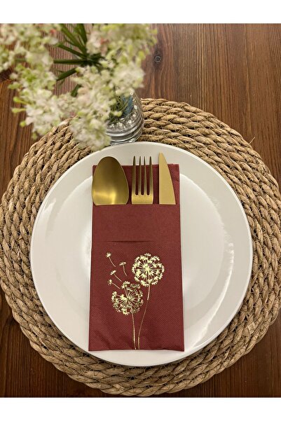 kidspartim Gold Gilded Cherry Colored Chicory Flower Napkin with Kangaroo Poc...