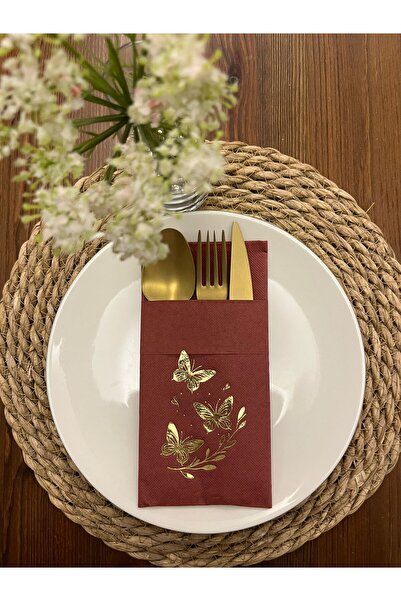 kidspartim Gold Gilded Cherry Colored Napkin with Kangaroo Pockets and Butter...