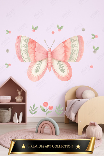 efekt reklam Fairytale Pink Butterfly Wall Sticker – Premium Children's Room Sticker Set