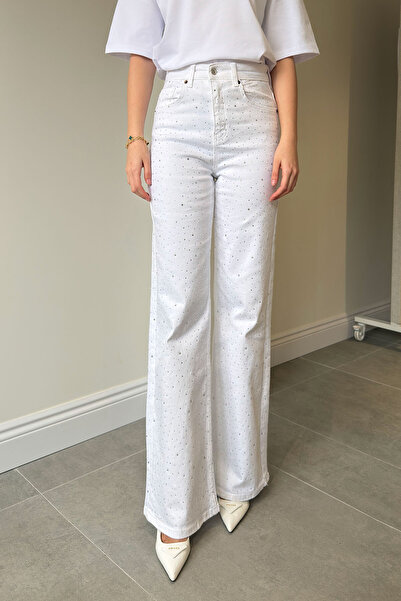 MAGARDE Stone Detailed Wide Leg Jean - White