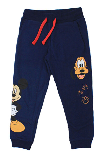Disney Pantaloni de trening groși, 60% bumbac, Mickey și Pluto, Albastru marin