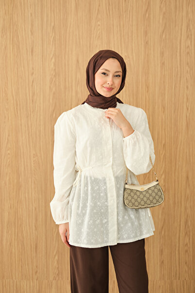 LOCCO Women's Waist Tie Detailed Shirt Ecru