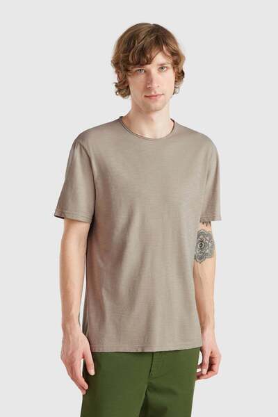 United Colors of Benetton Tricou cu mânecă scurtă Bnt-M pentru bărbați, bej C...