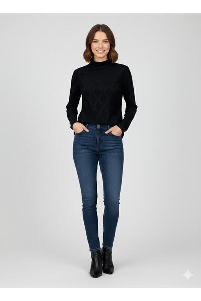 United Colors of Benetton Cotton Blend Patterned Long Sleeve Turtleneck T-Shi...