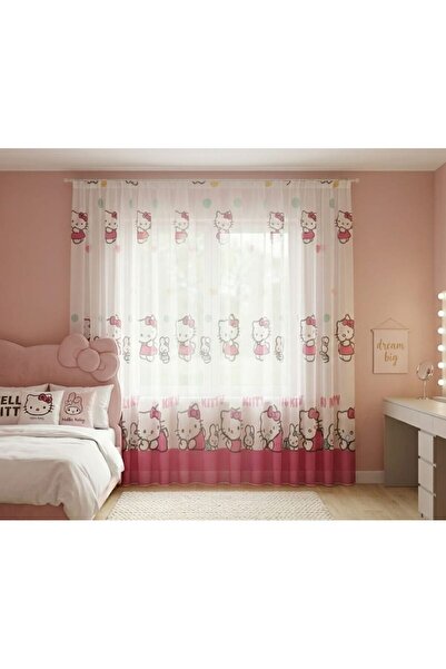 NOBLE New Season Hello Ki̇tty Children's Room Tulle Curtain