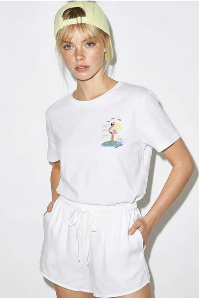 Bianco Lucci Women's 100% Cotton Handcrafted Premium Design T-Shirt with Flam...