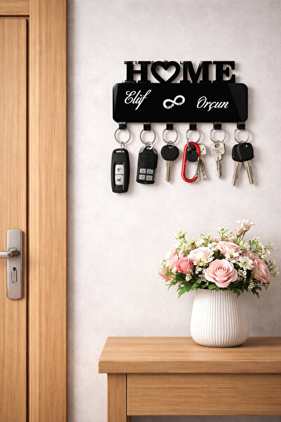 GİZEM SHOP Home Yazılı Parlak Pleksi Anahtarlık Askısı Duvar Tipi Anahtar Org...