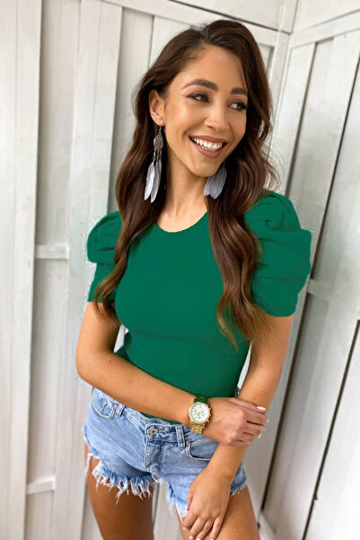 ANATOLIATEKSTILE Elegant Women's Bodysuit with Puff Sleeves – Slim Fit Body, ...