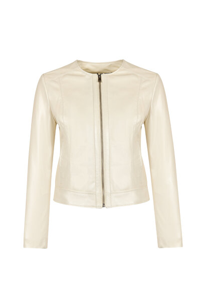 Derimod Adela Women's White Short Leather Jacket 26Sge5648Pr