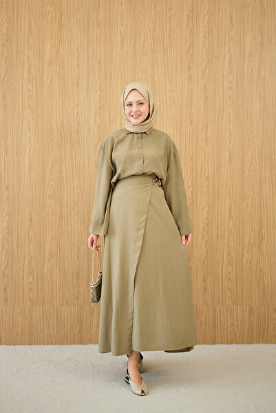 LOCCO Γυναικείο Σετ Πουκάμισο με Λεπτομέρεια Χρυσής Ζώνης, Πράσινο