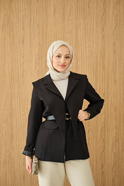 LOCCO Γυναικείο μπουφάν με διπλό γιακά και λεπτομέρεια τσέπης σε μαύρο χρώμα