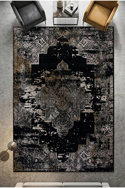 Home Zenit, Modern Vintage Desenli Robot Süpürgeye Uygun Siyah Gold Salon Ve ...