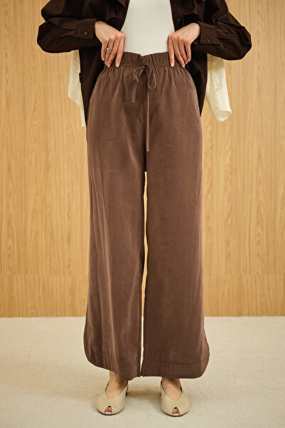 LOCCO Women's Elastic Waist Trousers Brown