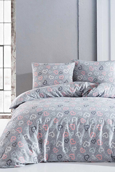 Mira Home Romantic Gray Cotton Double Duvet Cover Set