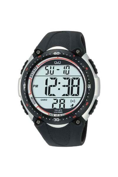 Q&Q Men's Digital Watch M010J002Y, 100m, 150 Lap Stopwatch, Black/Orange