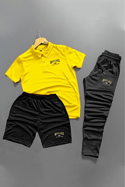 NOFLEN Polo Collar Monte Carlo Printed 3-Piece Shorts Tracksuit Set