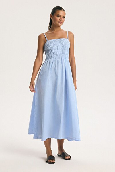 ESOTIQ BLOOVII Women's Dress Midi Maxi with Thin Straps Smock Design Plaid Ch...