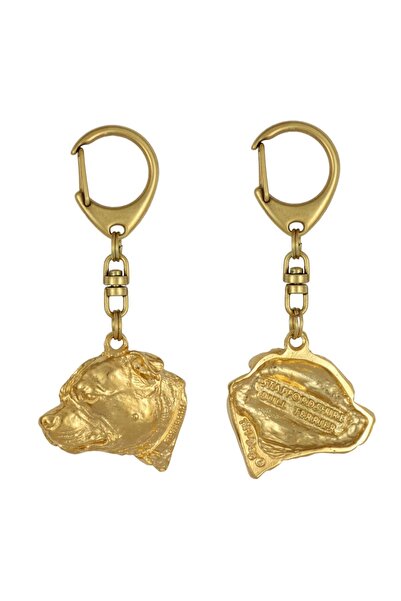 Art - Dog Staffordshire Bull Terrier, Staffy III - Breloc aurit cu câine, acc...