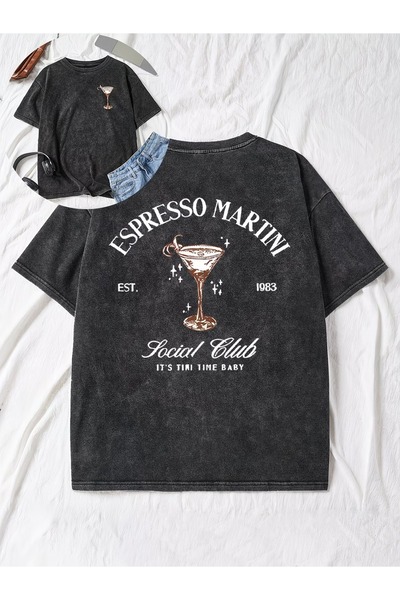 Toum Espresso Martini Printed Unisex Washable Vintage Oversize T-Shirt