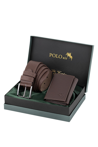 Polo Air Magnetic Wallet and Belt Men's Combination Set Brown Color M-04-K