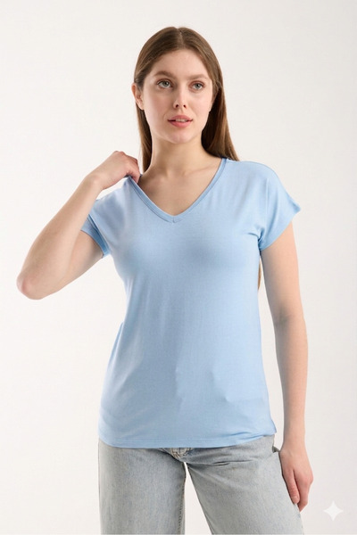 MERİCEY Women's Viscose Bat Sleeve Front and Back V-Neck T-Shirt - Regular Fi...