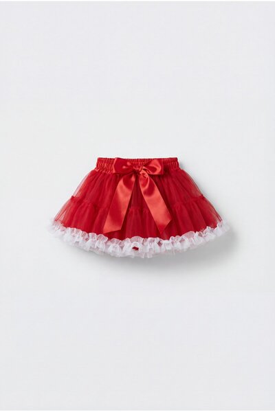 Magu Момичешка карнавална червена тюлена пола - на пластове, с детайл панделка