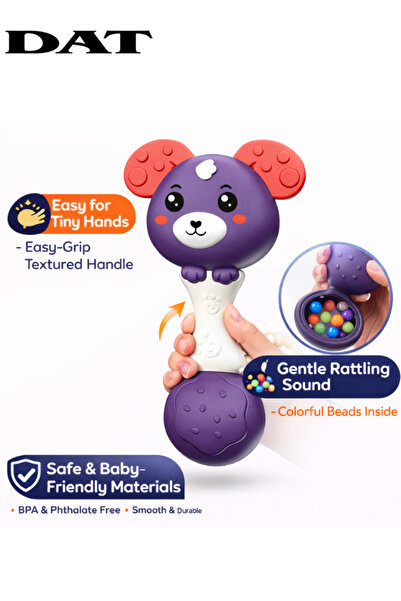 DAT لعبة خشخيشة للأطفال مع صوت خشخشة لطيف، خرز ملون، مقبض سهل الإمساك مضاد لل...