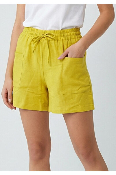 Little Visqon Γυναικείο καλοκαιρινό σορτς από λινό με ελαστική μέση και κορδόνια