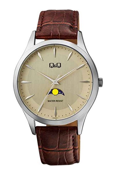 Q&Q Men's Fashion Watch AA30J311Y, Quartz Mechanism, Moon Phase, Brown Leathe...