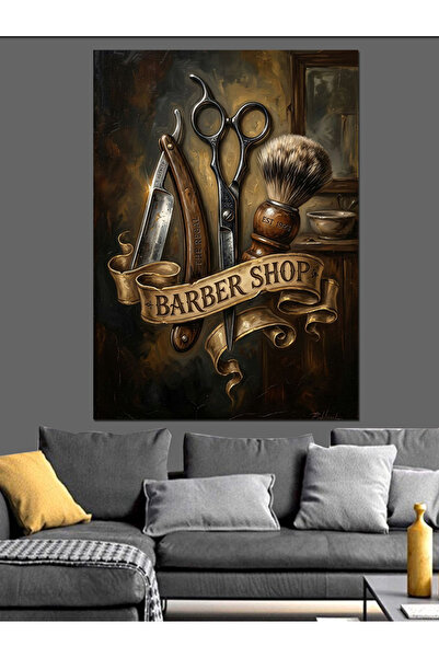 karizmart Berber Ekipmanları Klasik Retro Tabela Dekoratif Kanvas - Mdf Ahşap...