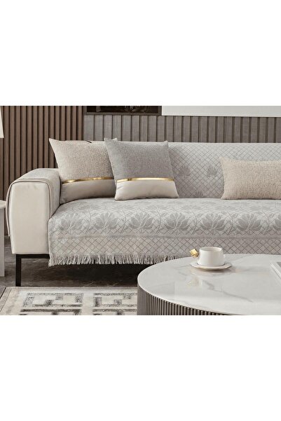 miar home perde tekstil 100% Cotton Light Gray Sofa Cover – Protective Cover ...
