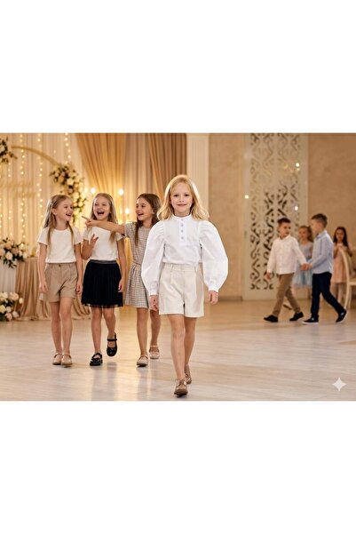 Hilal Akıncı Kids Κοριτσίστικο πουκάμισο ποπλίνα με μανίκια μπαλόνι και φερμο...