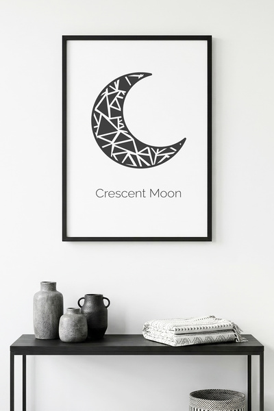 huhuli Γεωμετρικός πίνακας με σχέδιο φεγγαριού με φυσικό ξύλινο πλαίσιο - Ασπ...