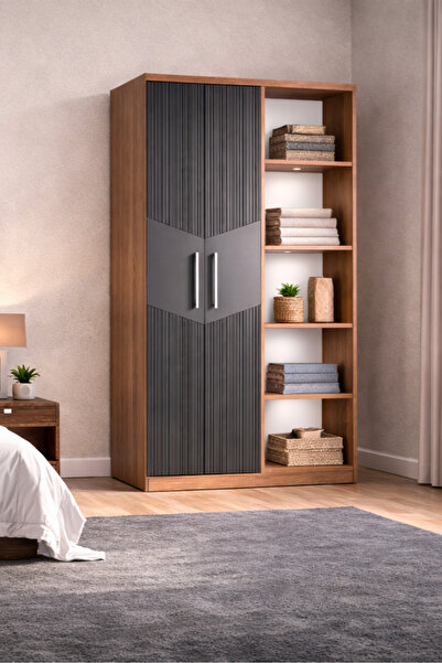 MOBİLİQUE Karbon No.1 İki Kapaklı 6Raflı Gardırop Çam-Antrasit