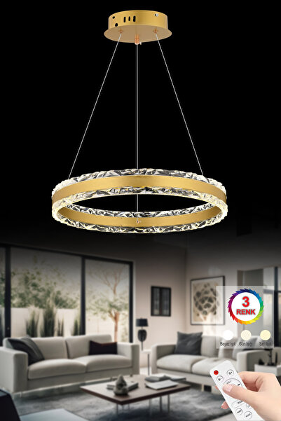 İstanbul Avize Claire 50'lik Gold Kumandalı 3 Renk Ledli Modern Lüx Led Avize