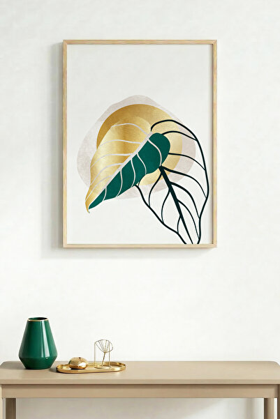 huhuli Tablou cu model de frunze, cu ramă din lemn natural - Minimalist |   h...