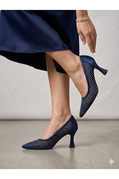 Ozzo Woman Γυναικεία παπούτσια με τακούνι από σατέν διχτυωτό υλικό με πέτρες