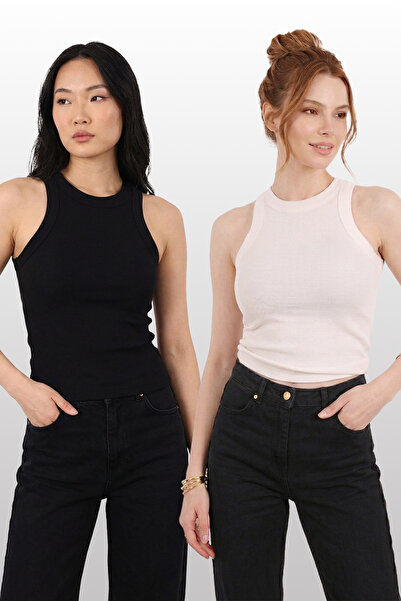 Almila Camisole pentru femei, cu guler halter, din bumbac, elastic, pachet de...