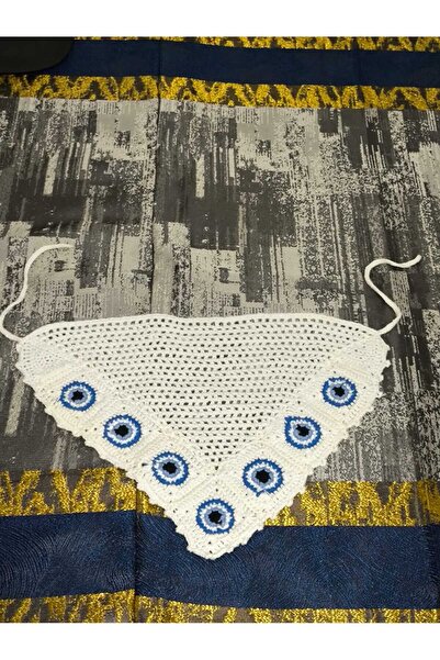 Momsada Moms Ada Nazar Boncuğu Patterned Hand Knitted Mesh Triangle Model Ban...