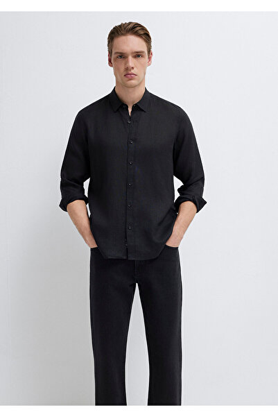 Mavi Μαύρο πουκάμισο από λινό μείγμα, κανονική εφαρμογή / κανονική γραμμή 021...