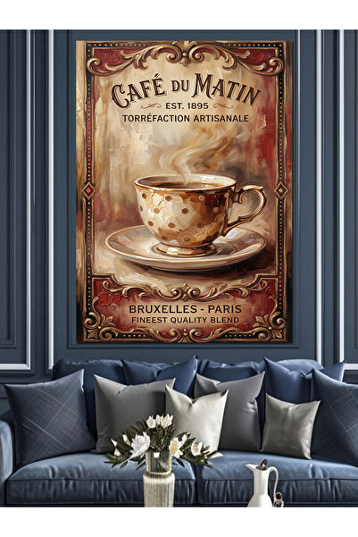 Artmeg Cafe Du Matin Morning Coffee Decorative Canvas - Mdf Wood Table