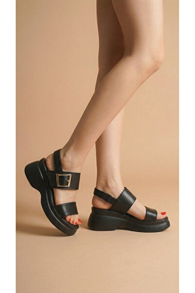Moda Lime High Platform Wedge Heel Double Ribbon Buckle Detailed Skin Summer ...