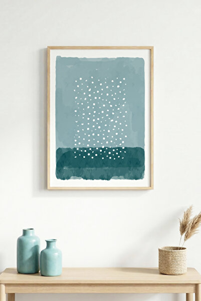 huhuli Αφηρημένη ζωγραφική με κουκκίδες με φυσικό ξύλινο πλαίσιο - Μπλε πράσι...