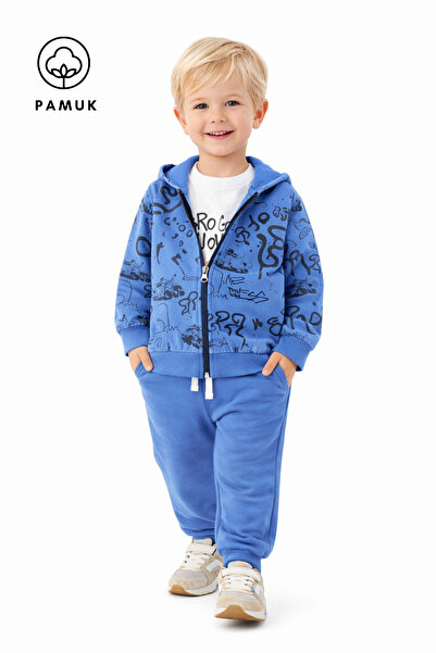 HK HOPKİDS Erkek Çocuk 3'Lü Set Grafik Desenli Mevsimlik Alt Üst Takım