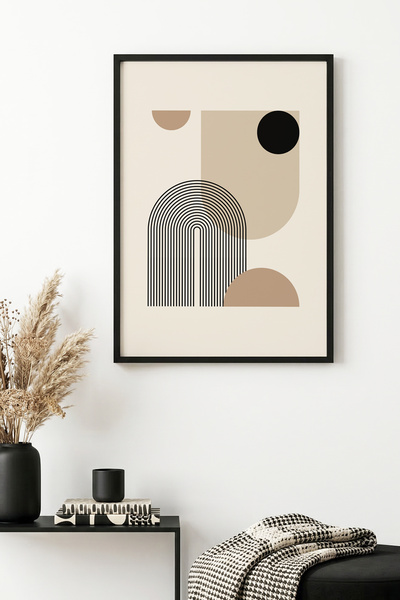 huhuli Tablou cu model geometric cu ramă din lemn natural - Tonuri minime |  ...