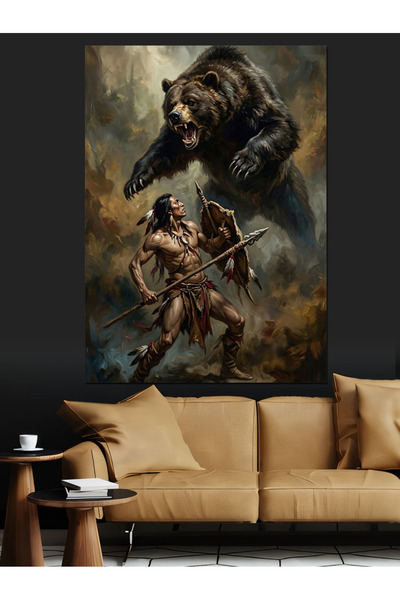 Artmeg Războinic din epoca antică care se luptă cu un urs - Pânză decorativă ...