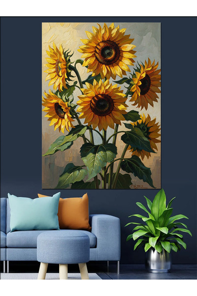 Artmeg Buchet triplu de floarea-soarelui cu aspect de cer - Pânză decorativă ...