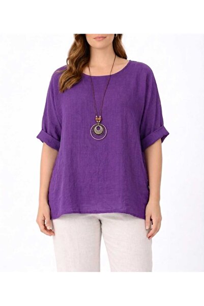 Butik Şans Women's Oversized Three-Quarter Sleeve Blouse with Pendant Detail